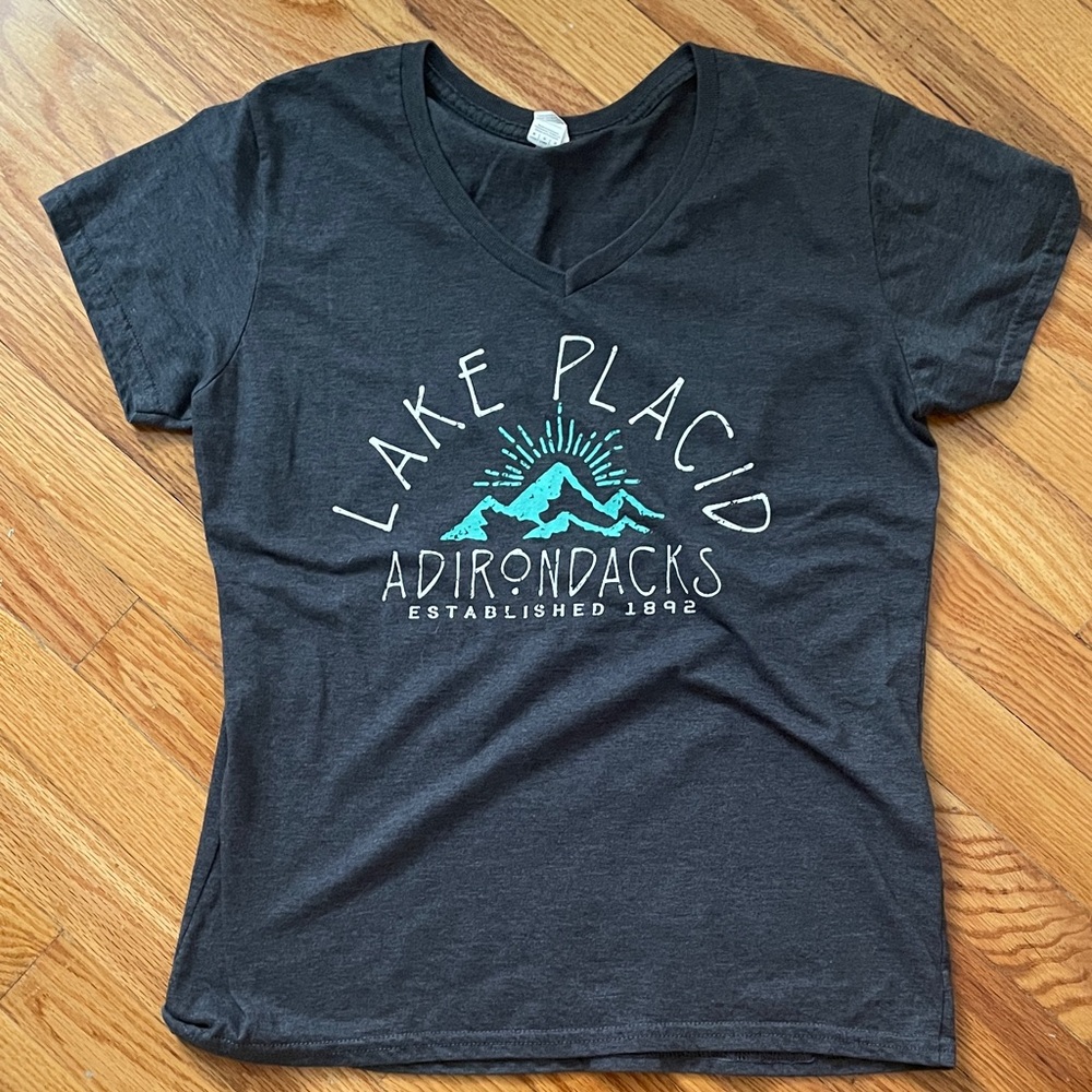 Lake Placid Dark Gray V-Neck Tee